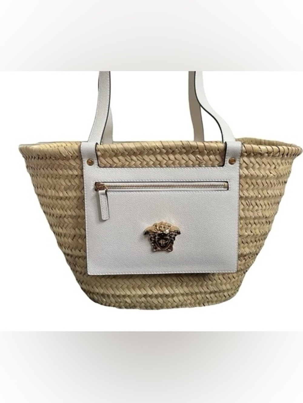 Versace Straw Leather Medusa Tote NEW with Dust bag Cards and COA